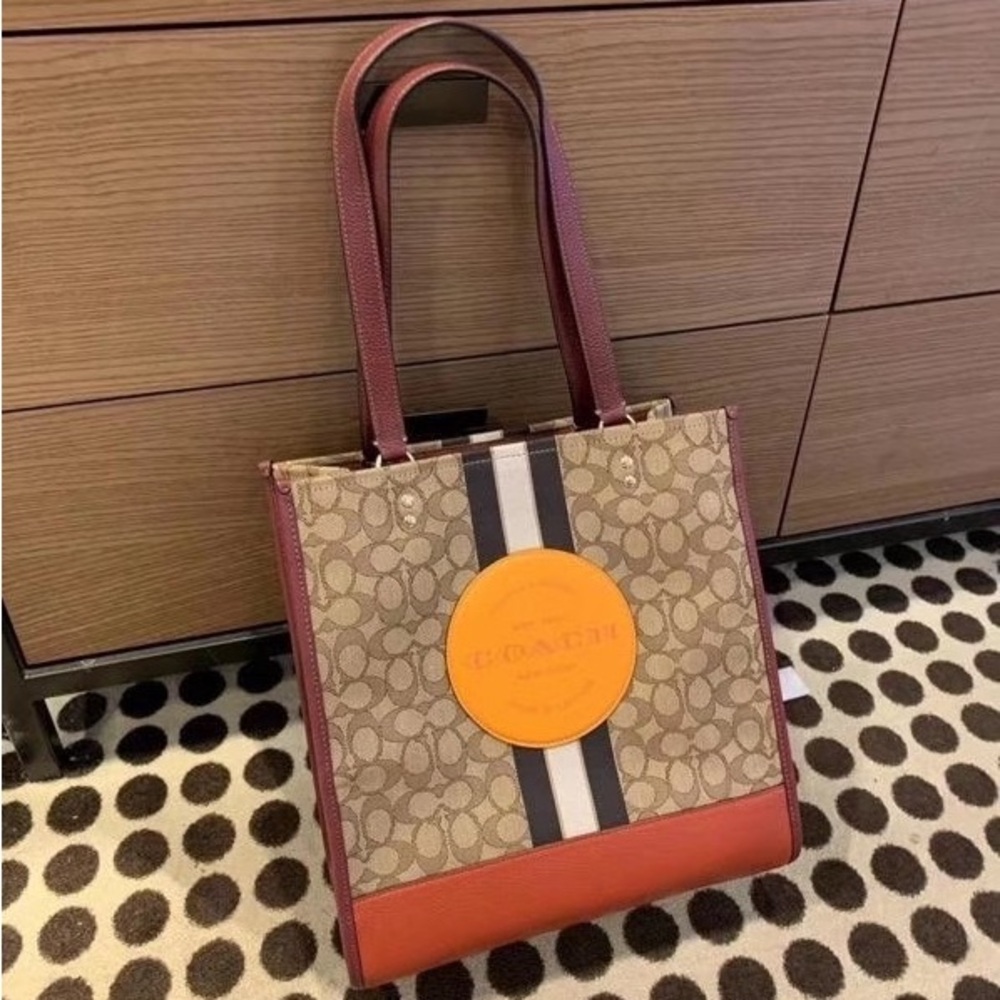 Coach Dempsey Tote In Signature Jacquard With Stripe And Coach Patch